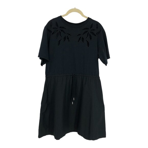 See by Chloe Black T-Shirt Mini Dress eyelets detailing & drawstring waist - Picture 14 of 15